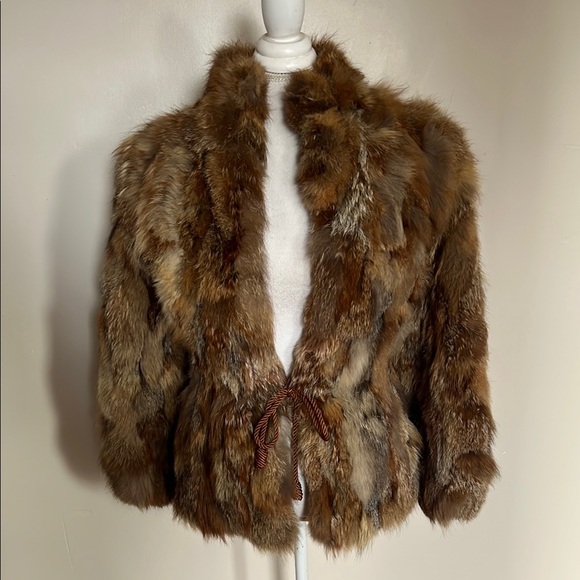 Jackets & Blazers - Vintage Luxurious Brown/Tan/Cream Fur Jacket with Cord Tie at Waist - Unbranded